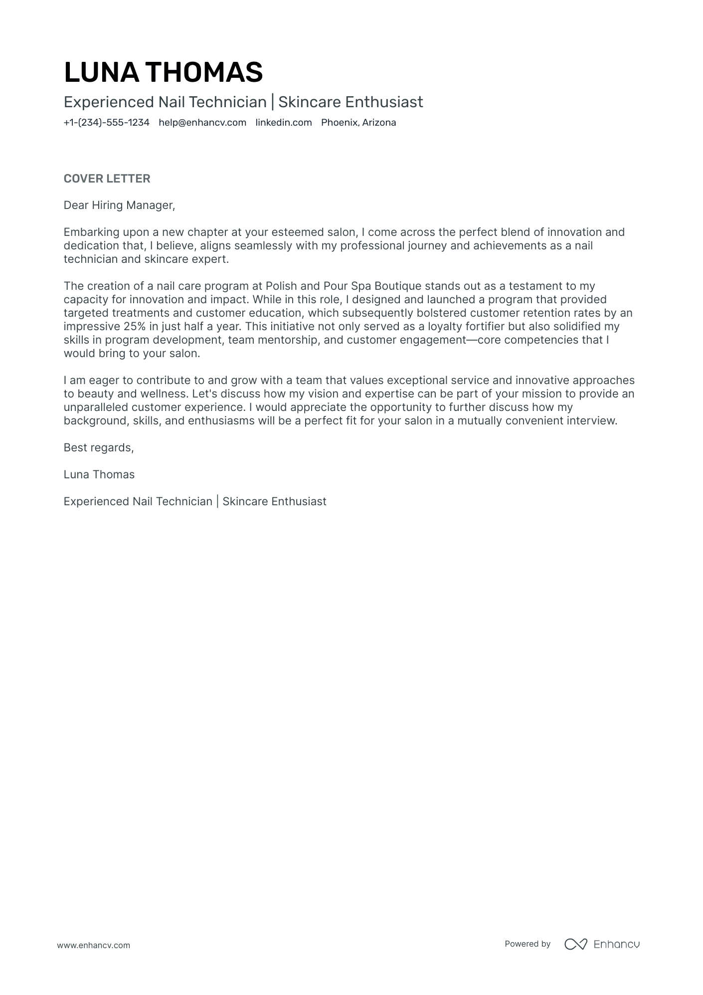 Cosmetologist cover letter