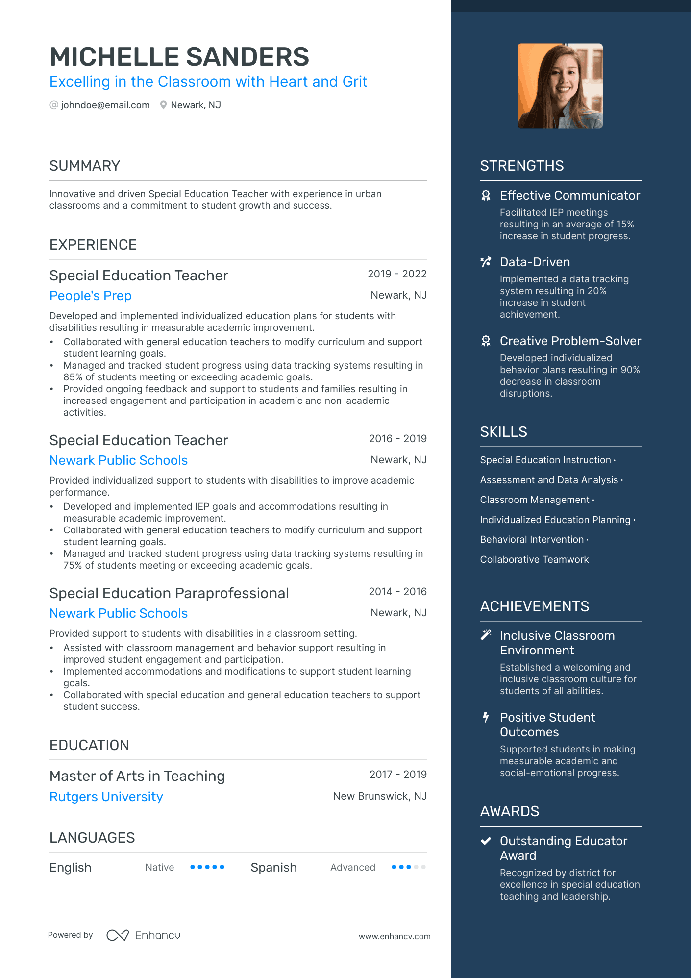 Special Ed Teacher resume example