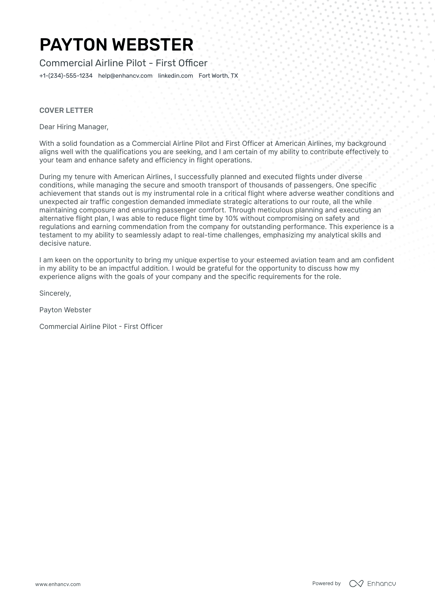 Pilot cover letter
