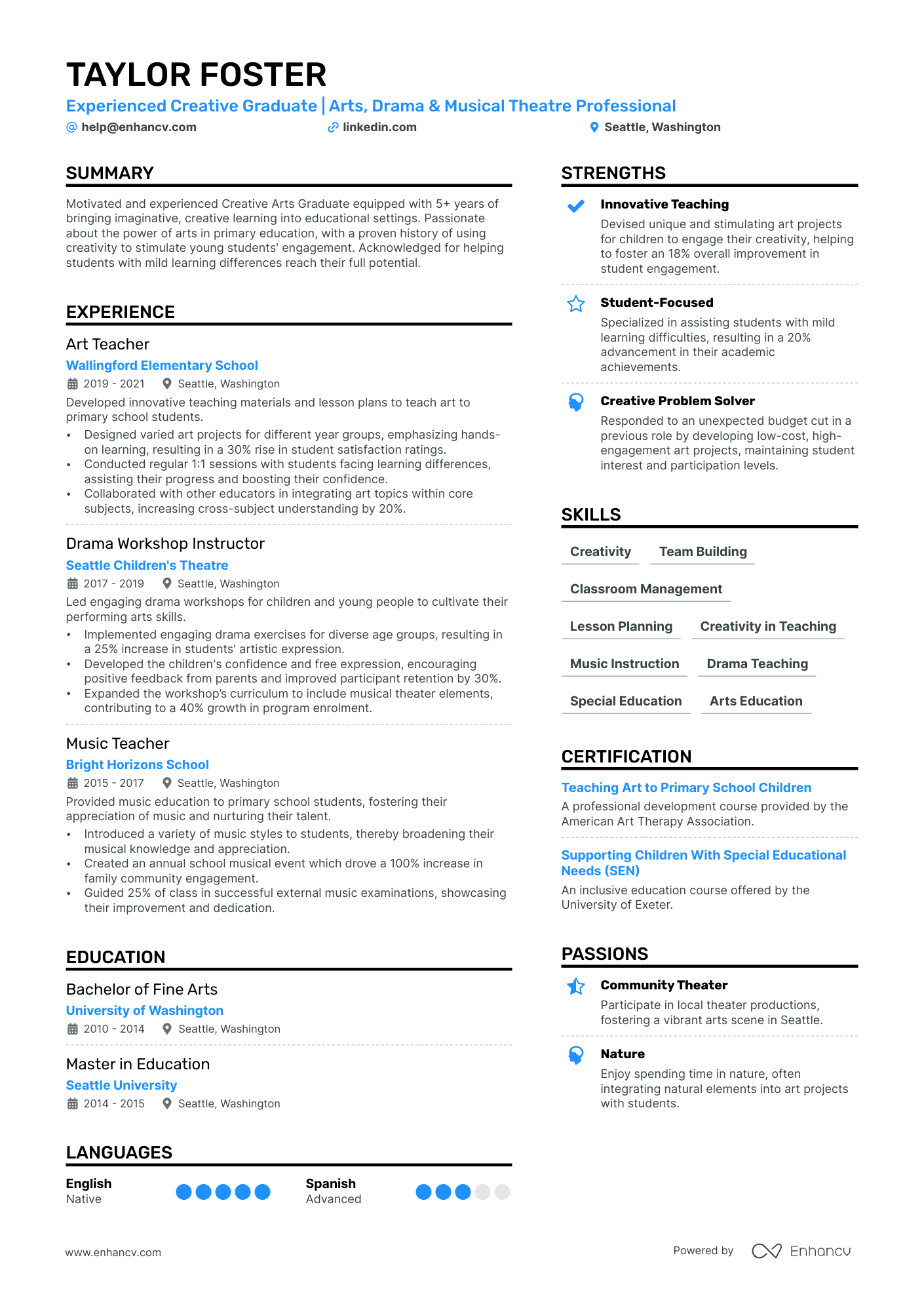 Musical Theatre resume example
