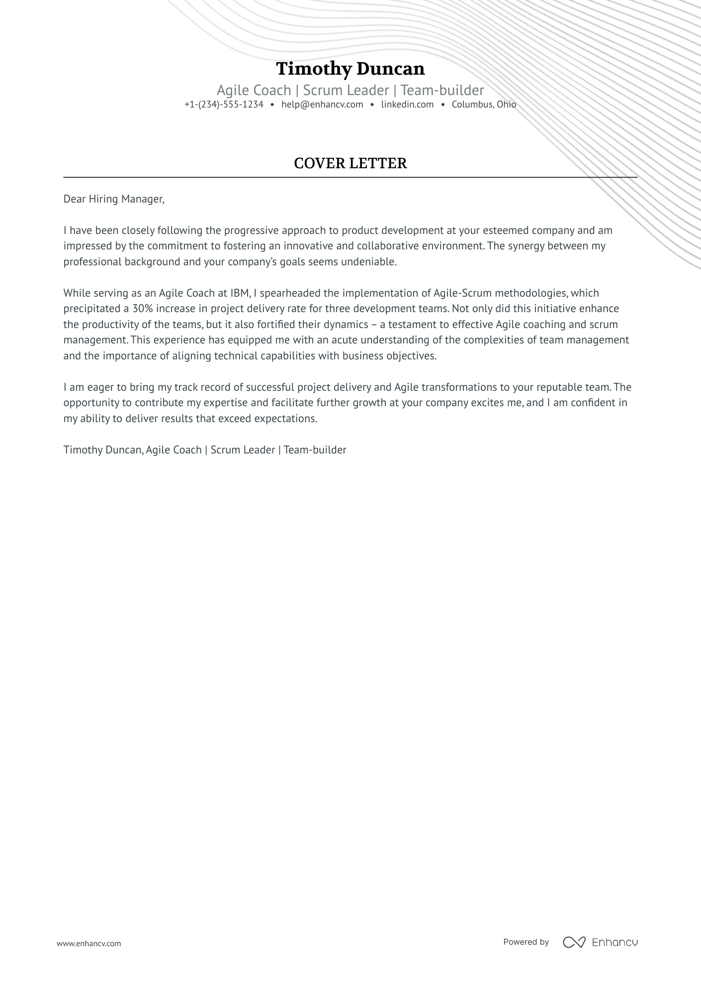 Agile Coach cover letter
