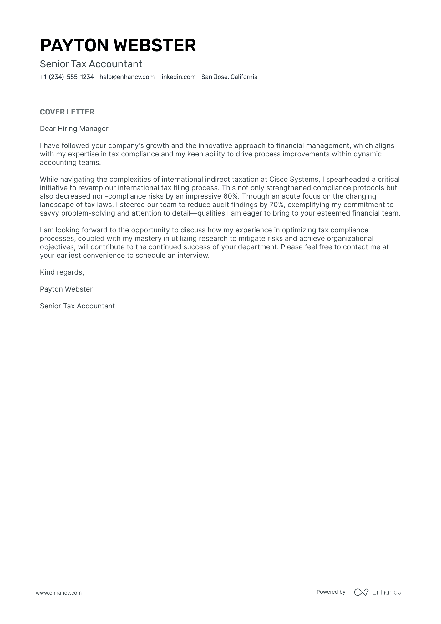 Senior Tax Accountant cover letter