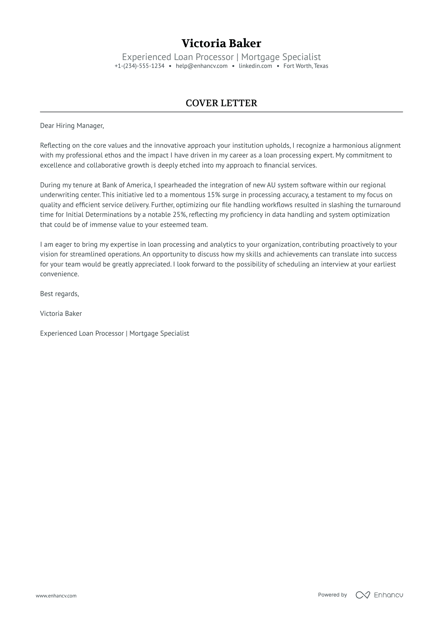 Loan Processor cover letter