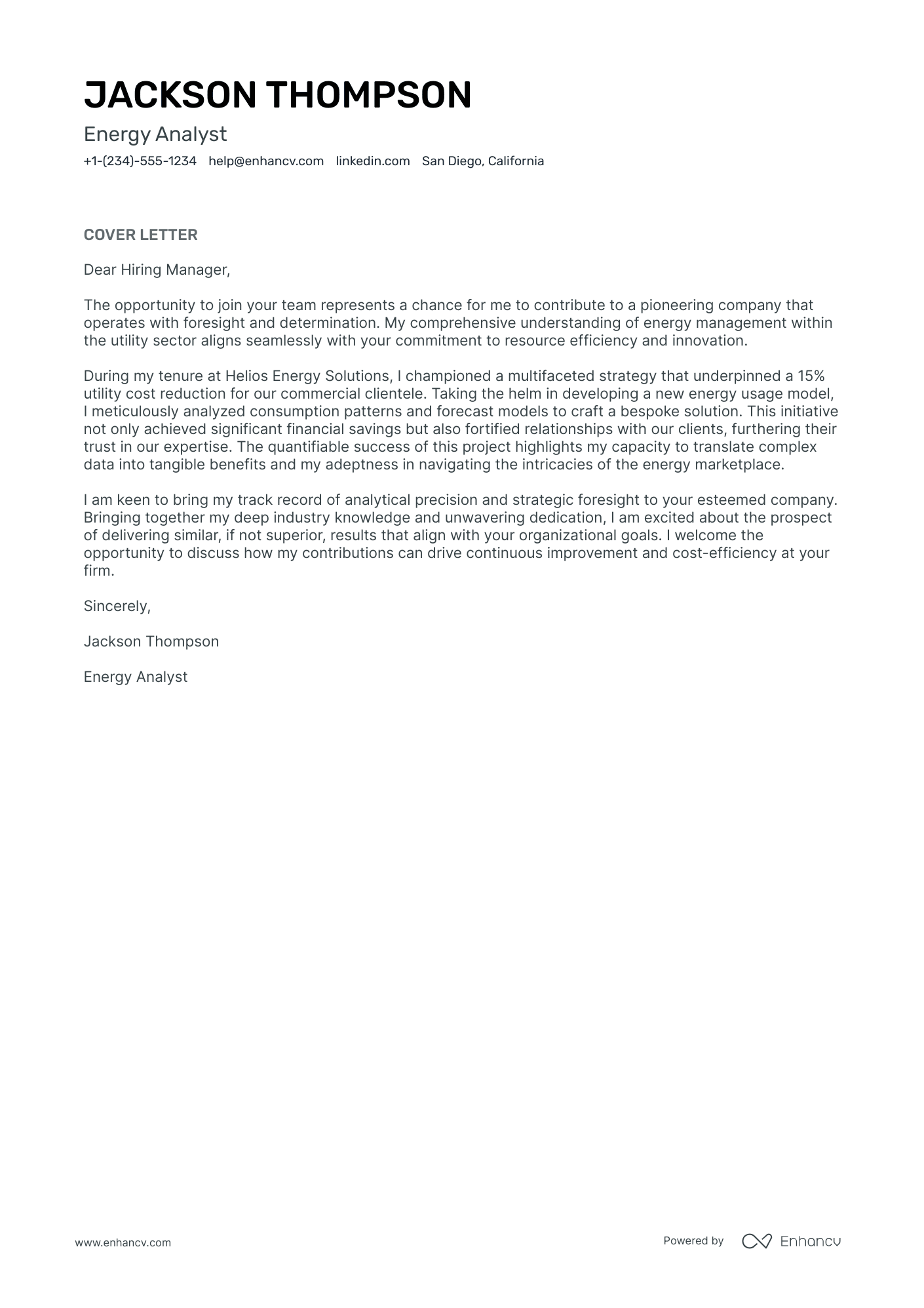 Energy Manager cover letter
