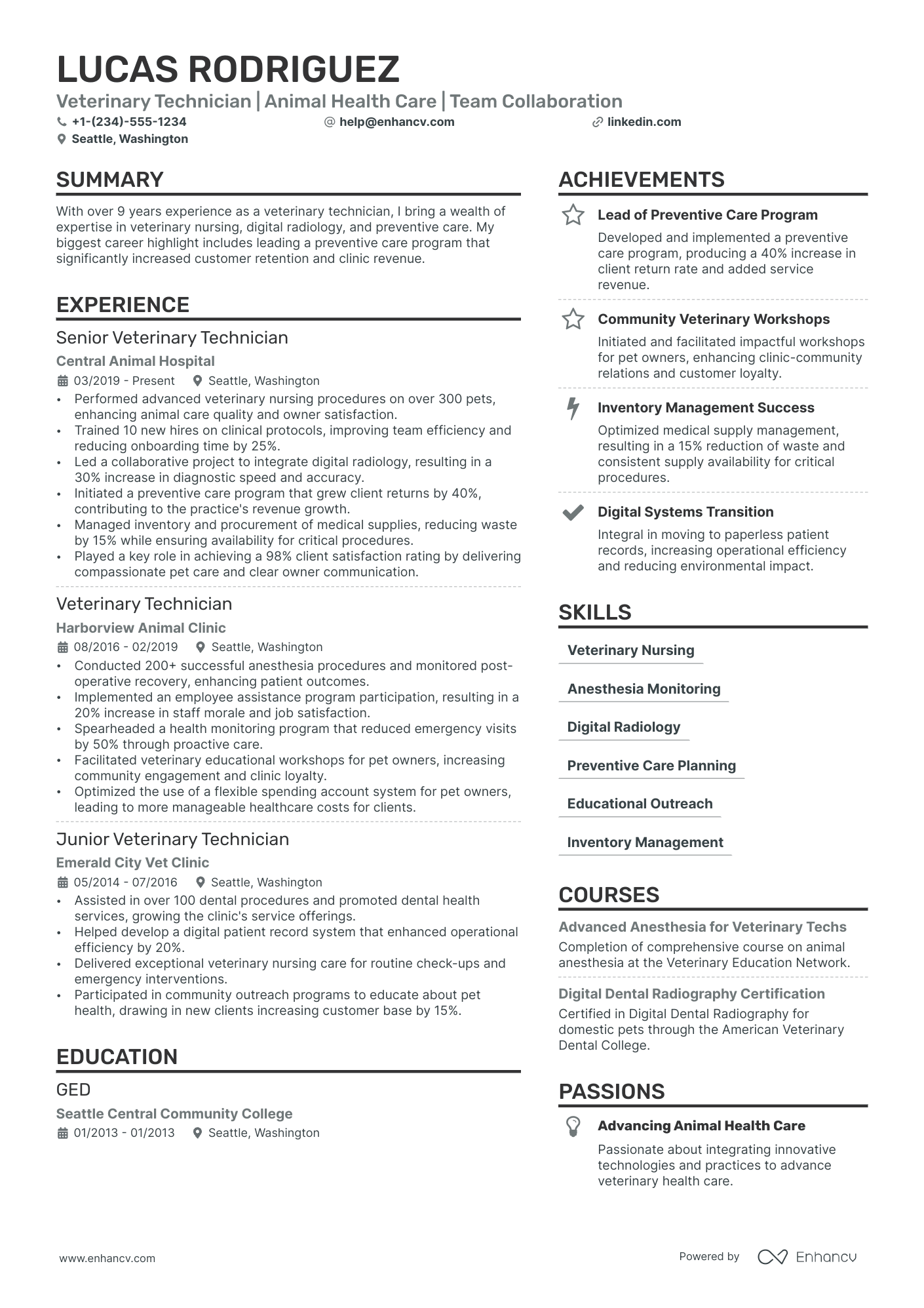 Veterinary Nurse resume example