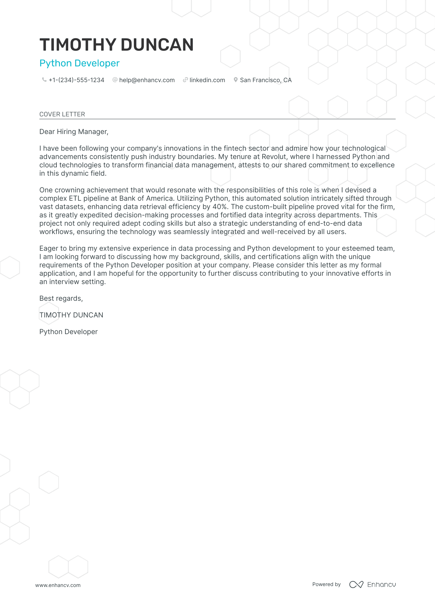 Python Developer cover letter
