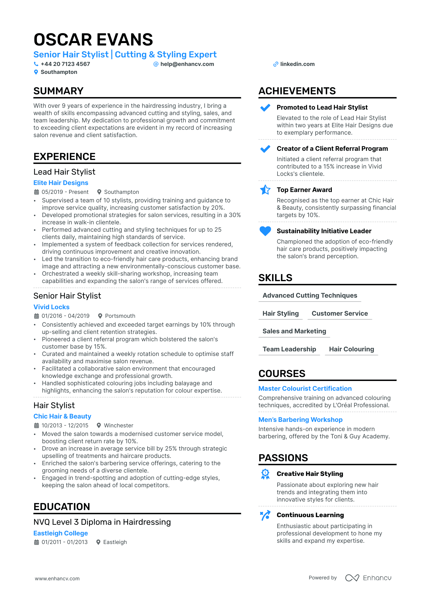 Hairdresser CV