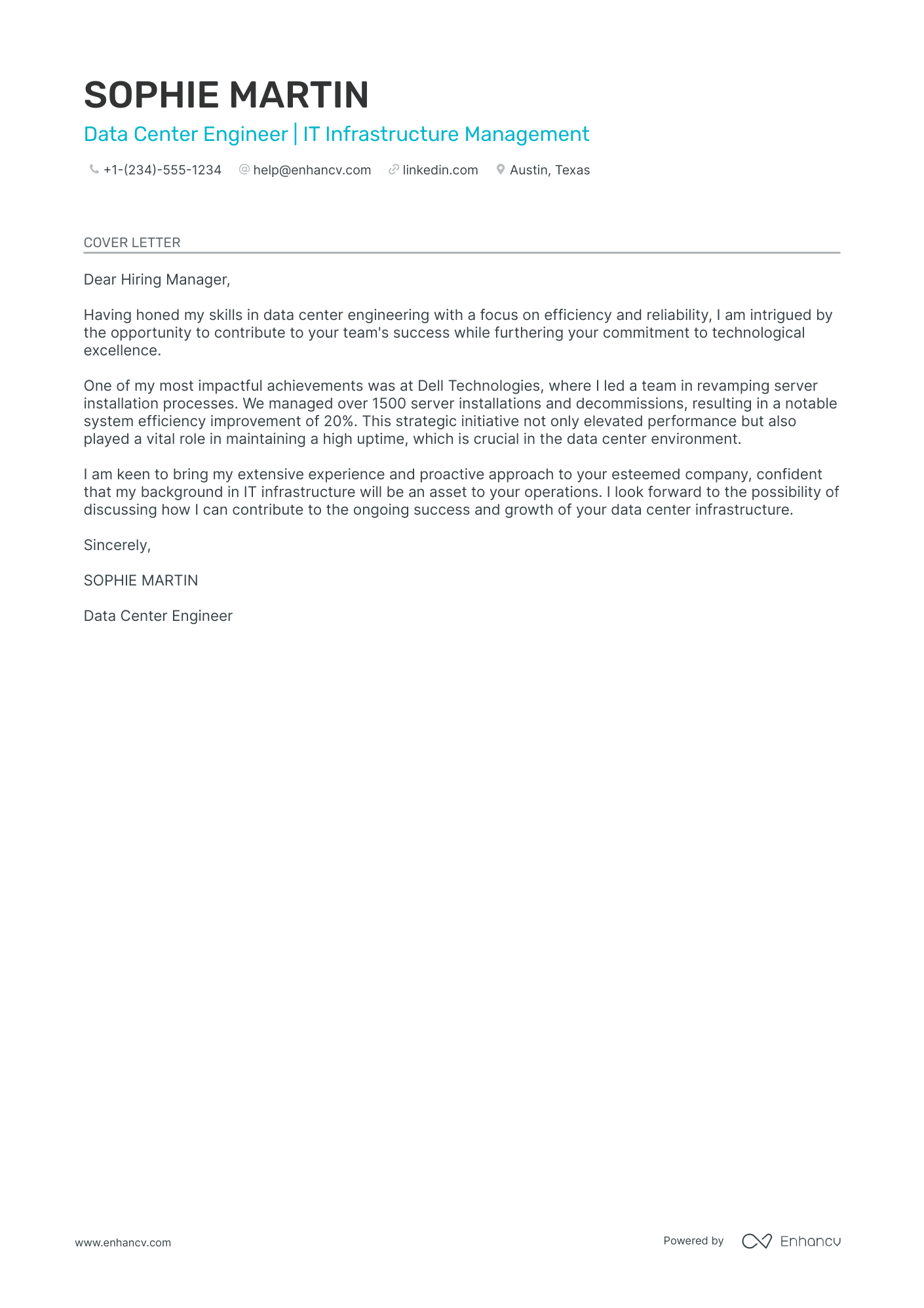 Data Center Network Engineer cover letter
