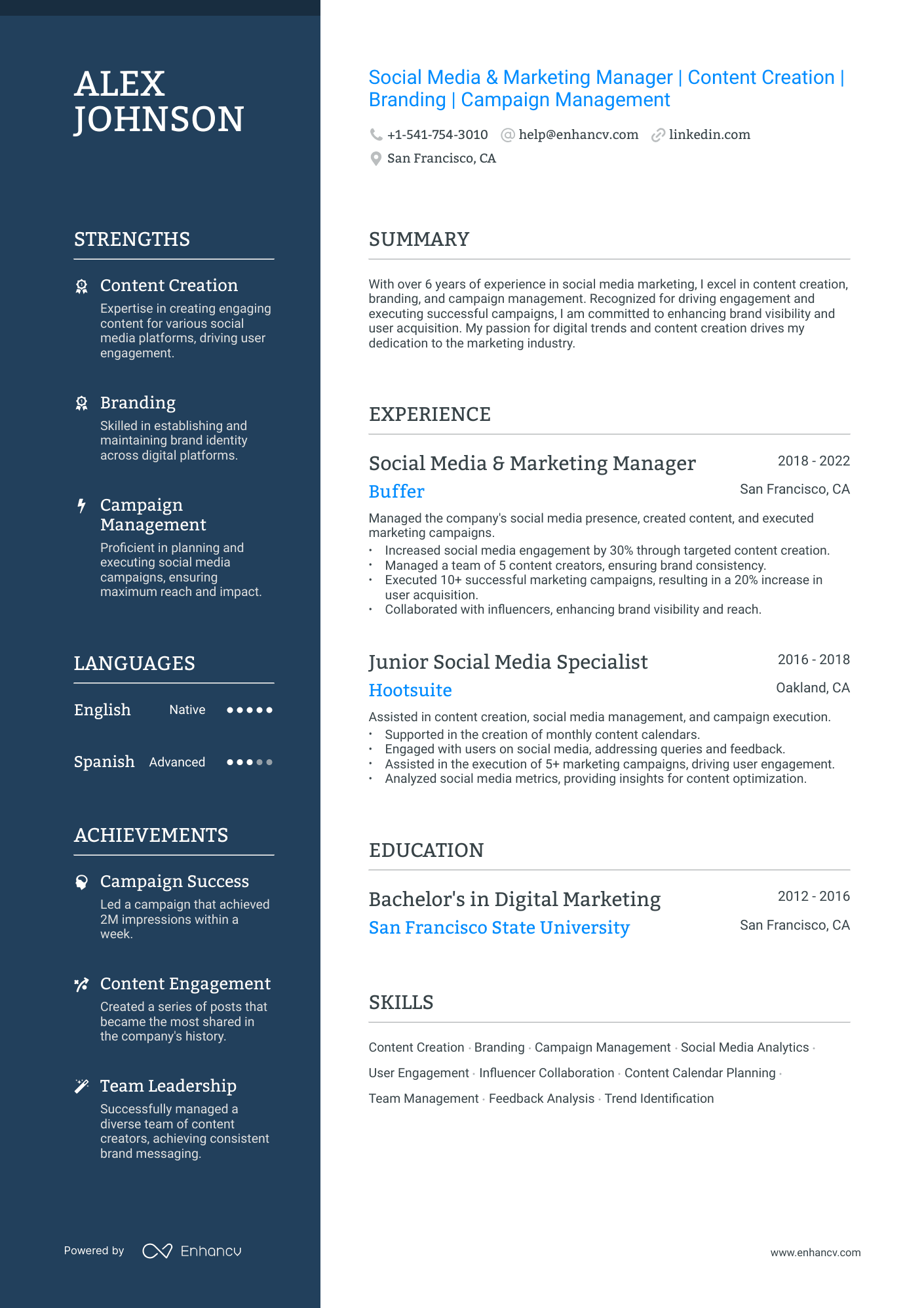 Social Media Marketing resume example