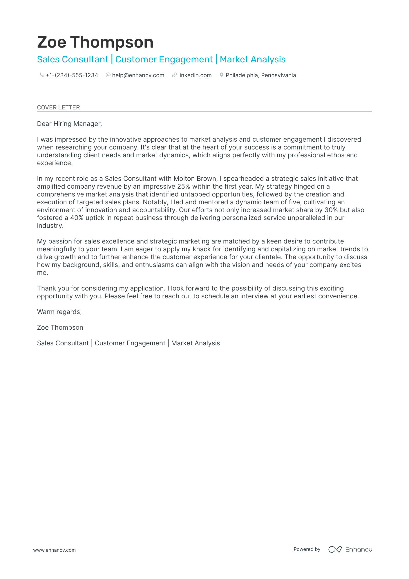 Sales Consultant cover letter