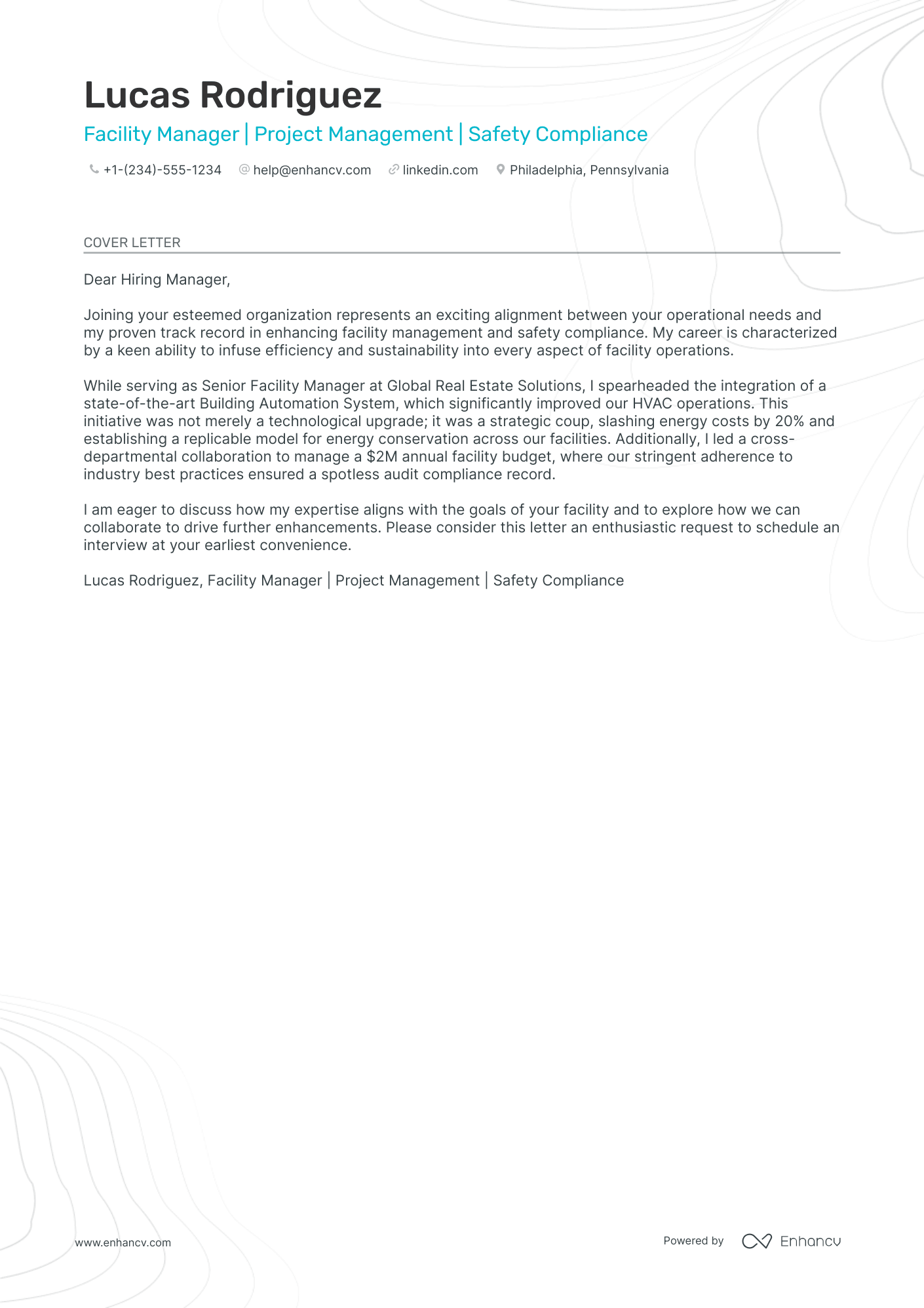 Facility Manager cover letter