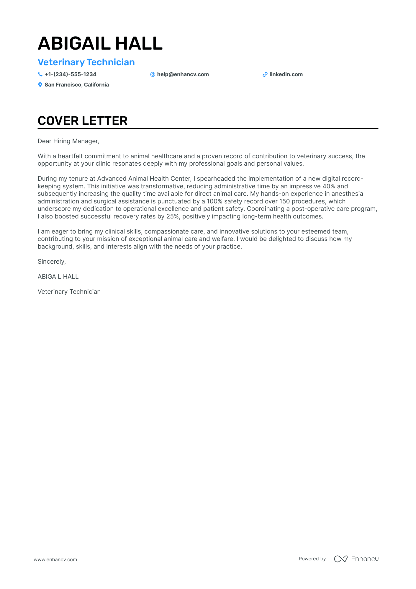 Veterinary Technician cover letter