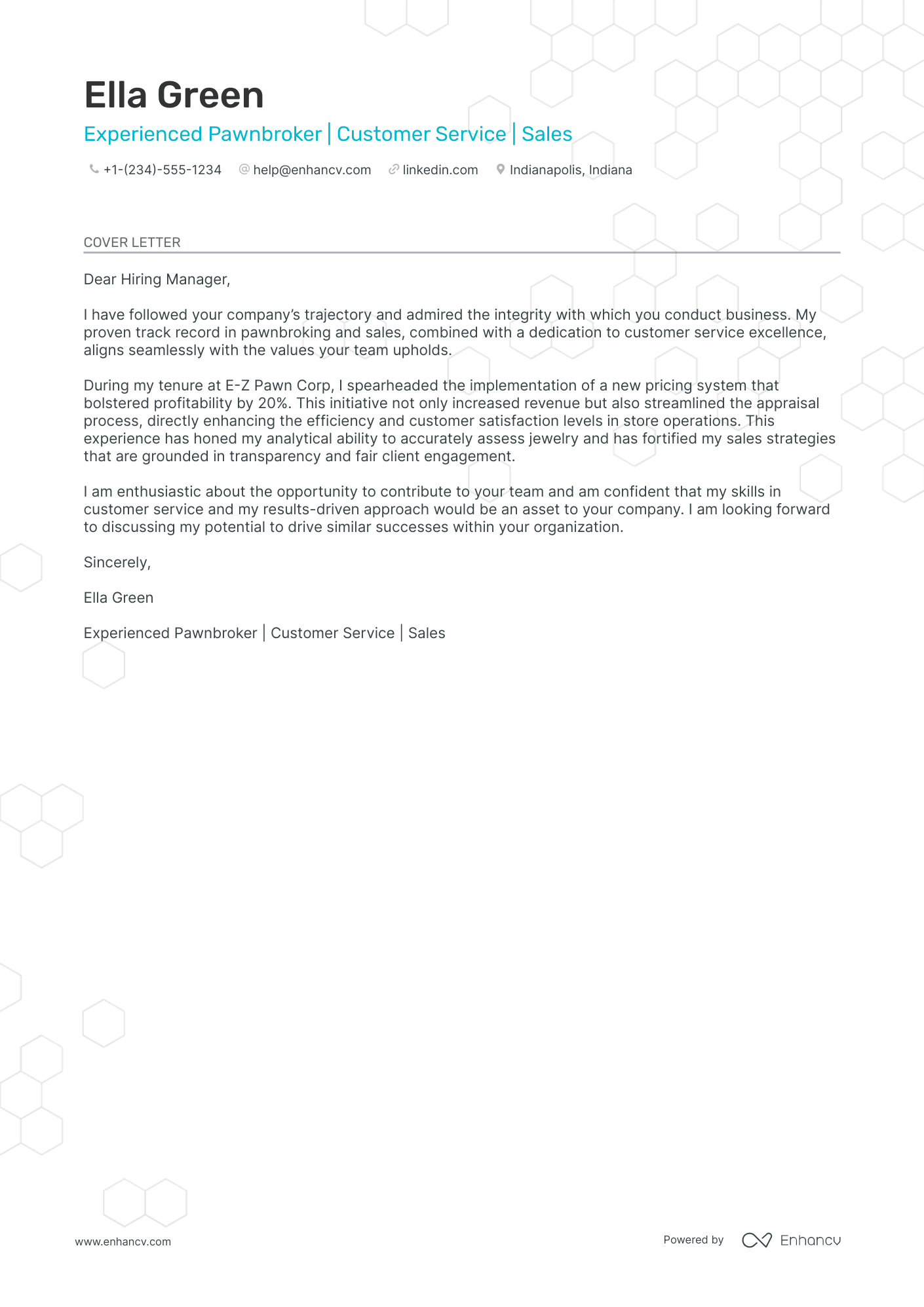 Pawn Broker cover letter