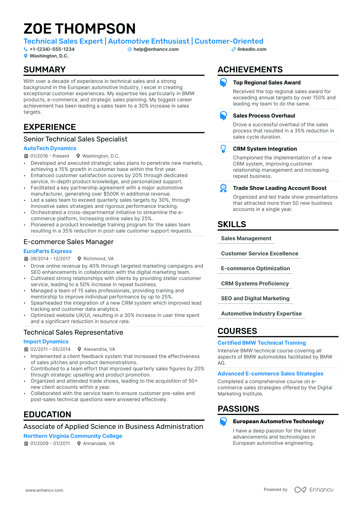 Technical Sales Representative resume example