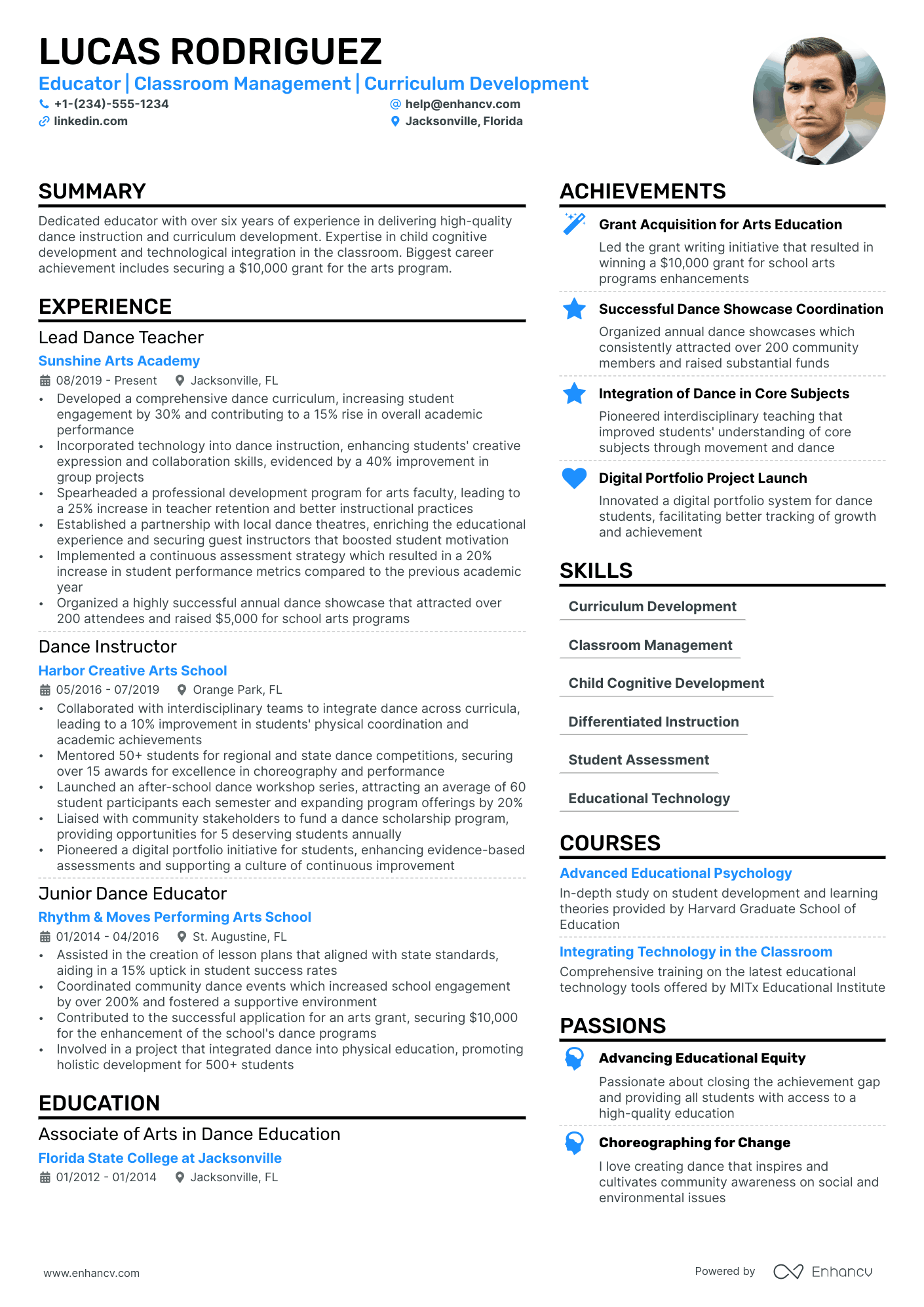 Dance Teacher resume example