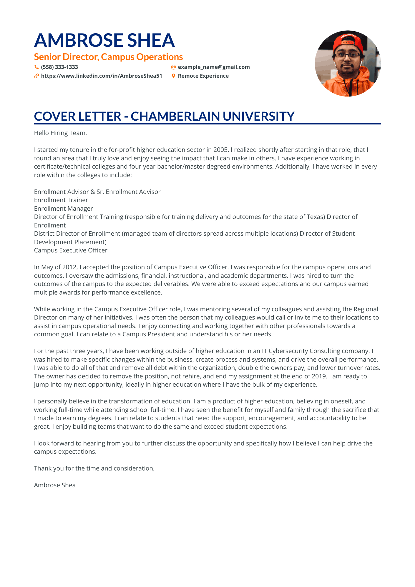Campus Director cover letter