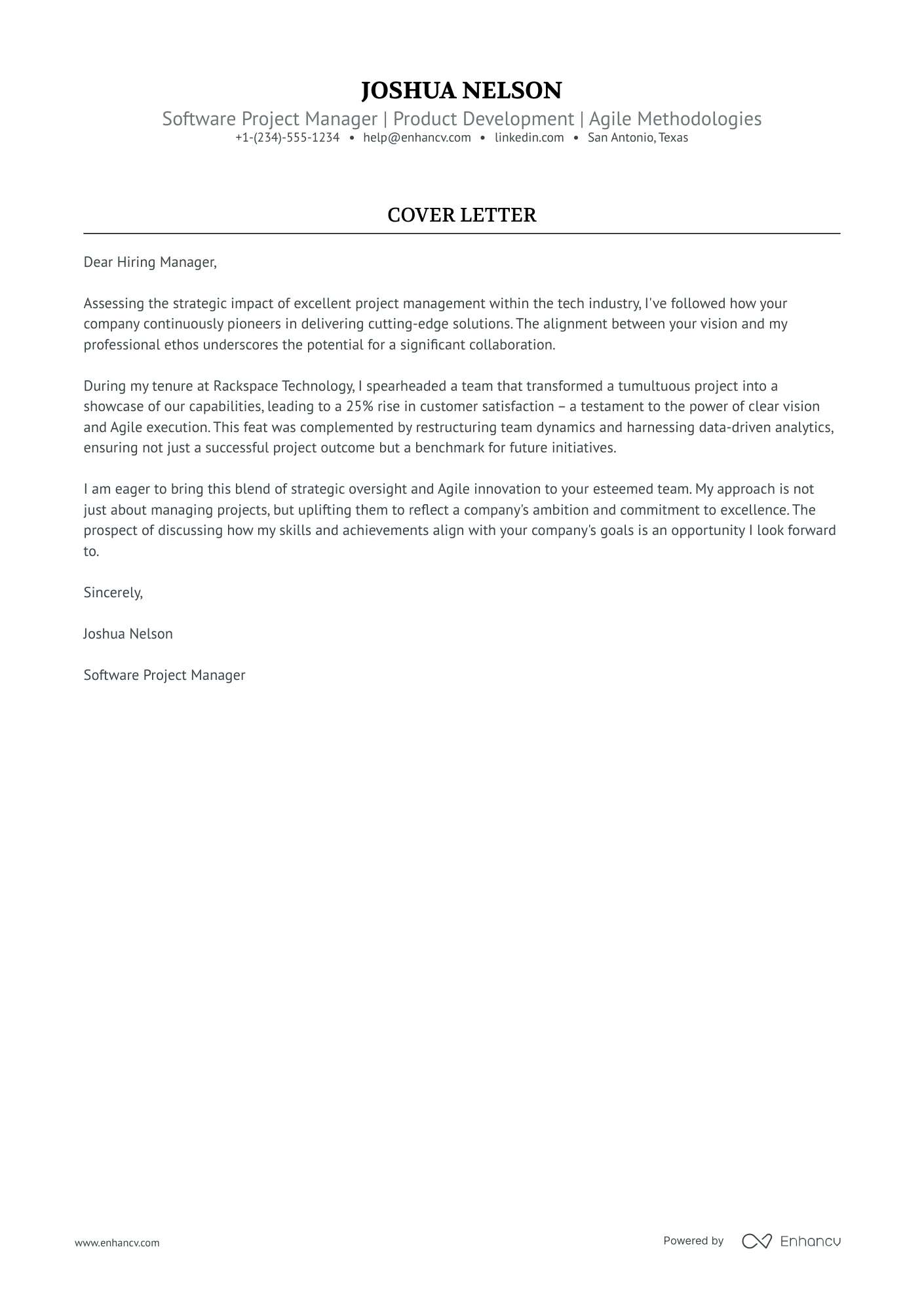 Software Project Manager cover letter