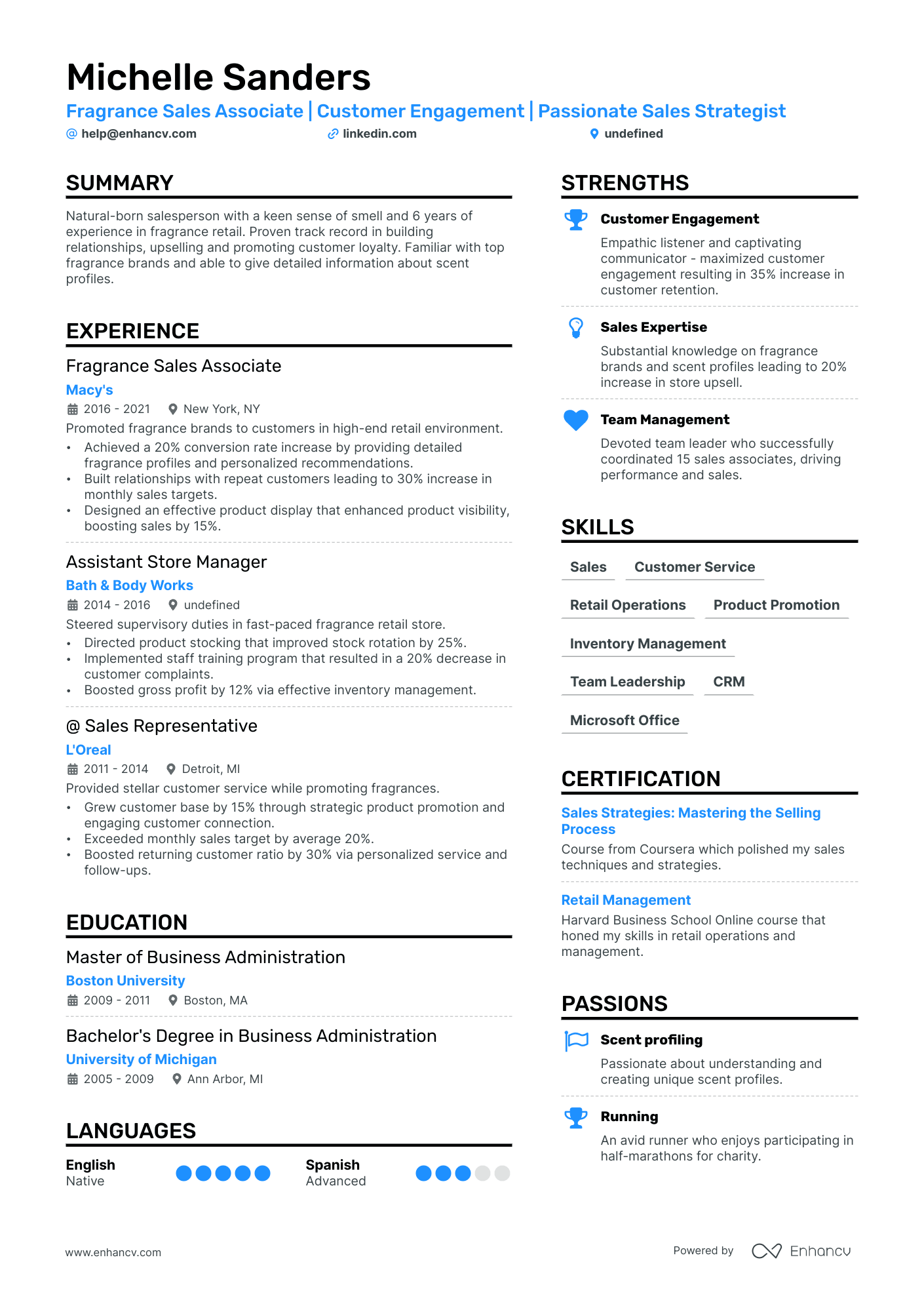 Fragrance Sales Associate resume example