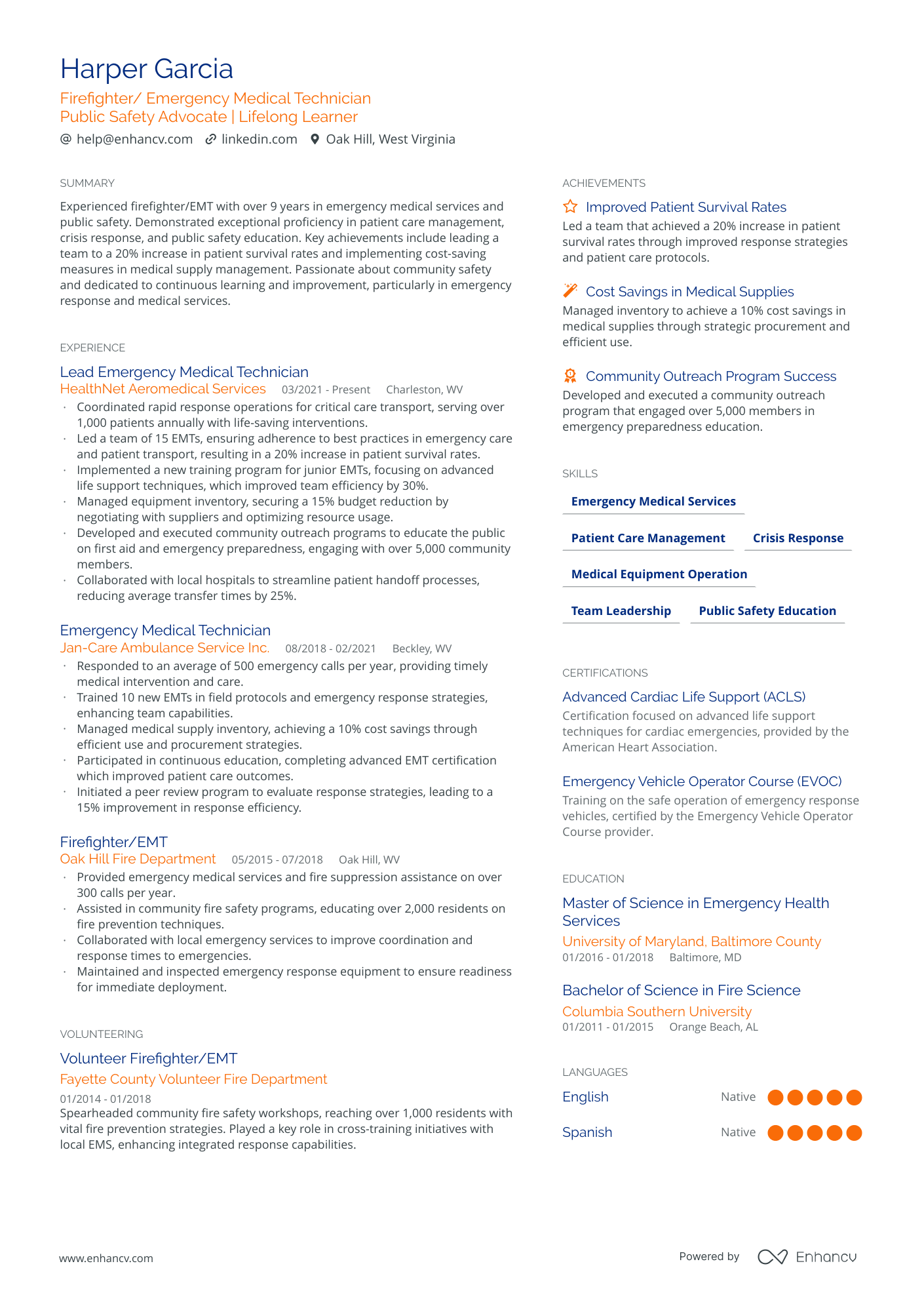 Firefighter resume example