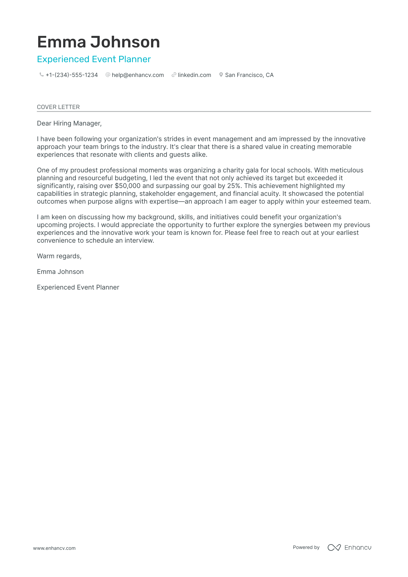 Event Planner cover letter