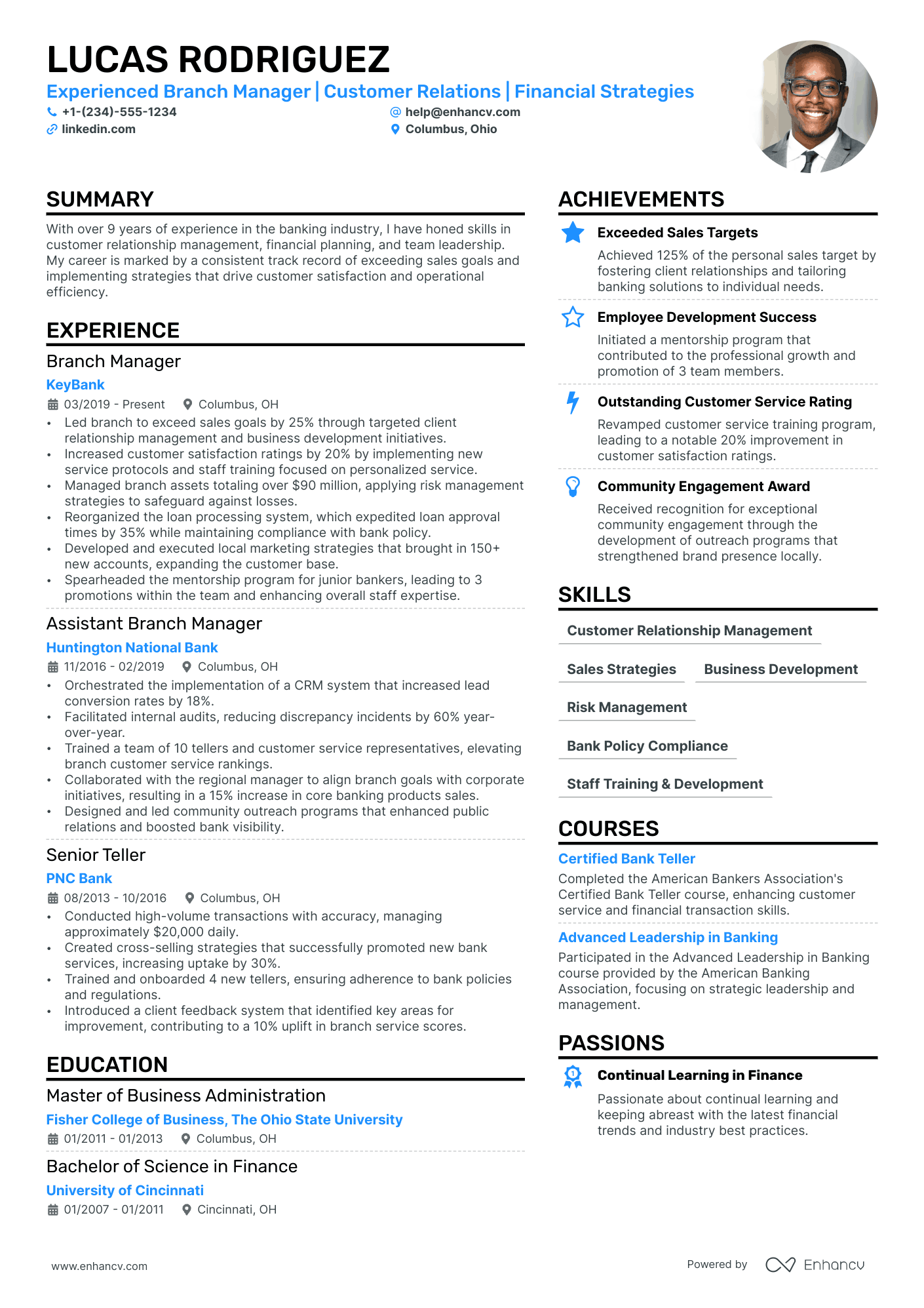 Bank Manager resume example