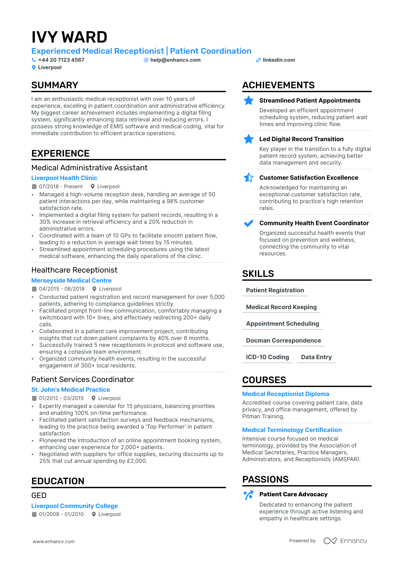 Medical Receptionist CV