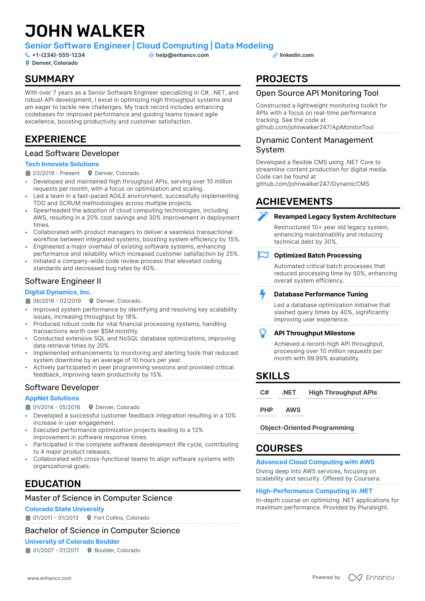 Freelance Software Developer resume example