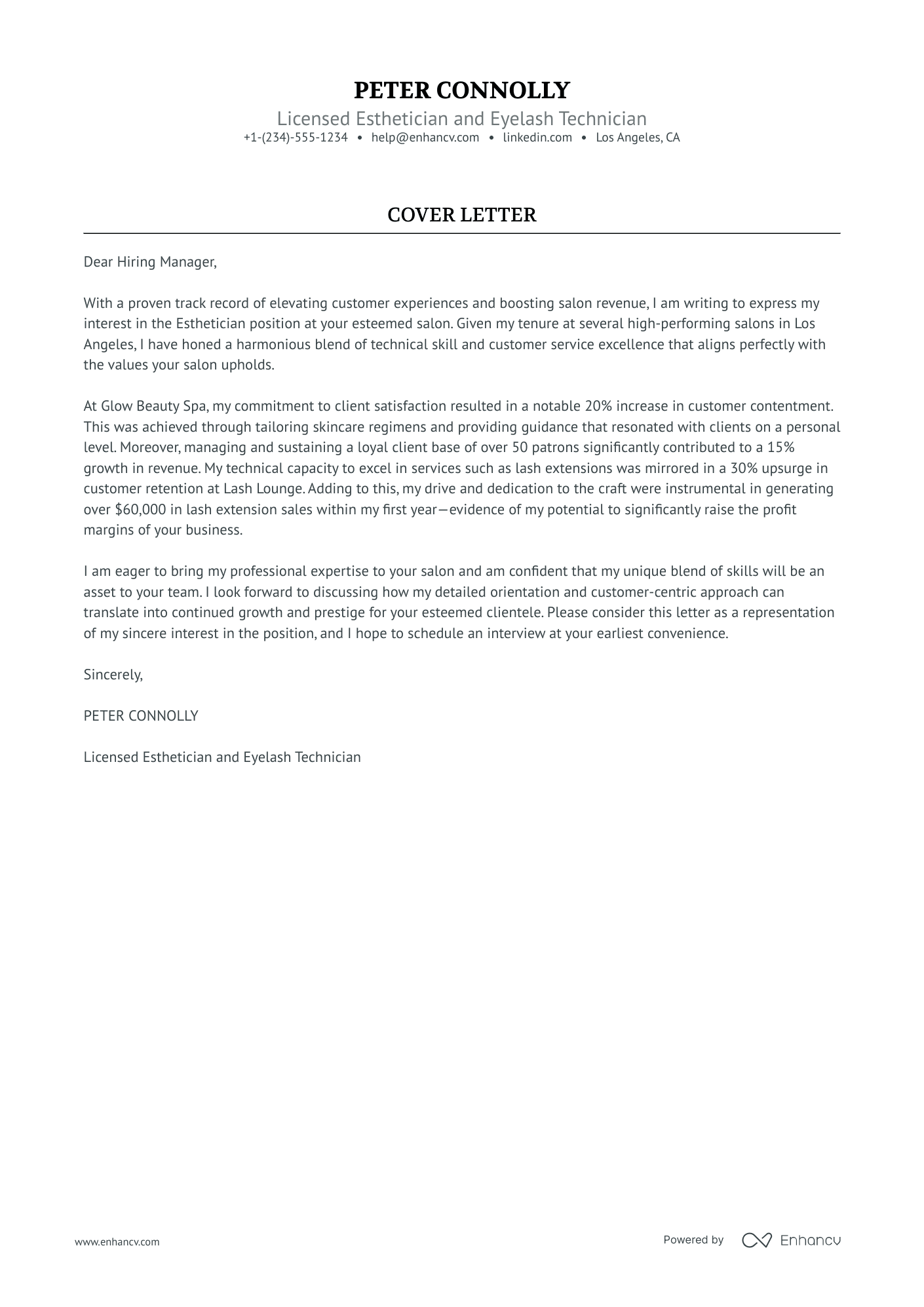 Licensed Esthetician cover letter