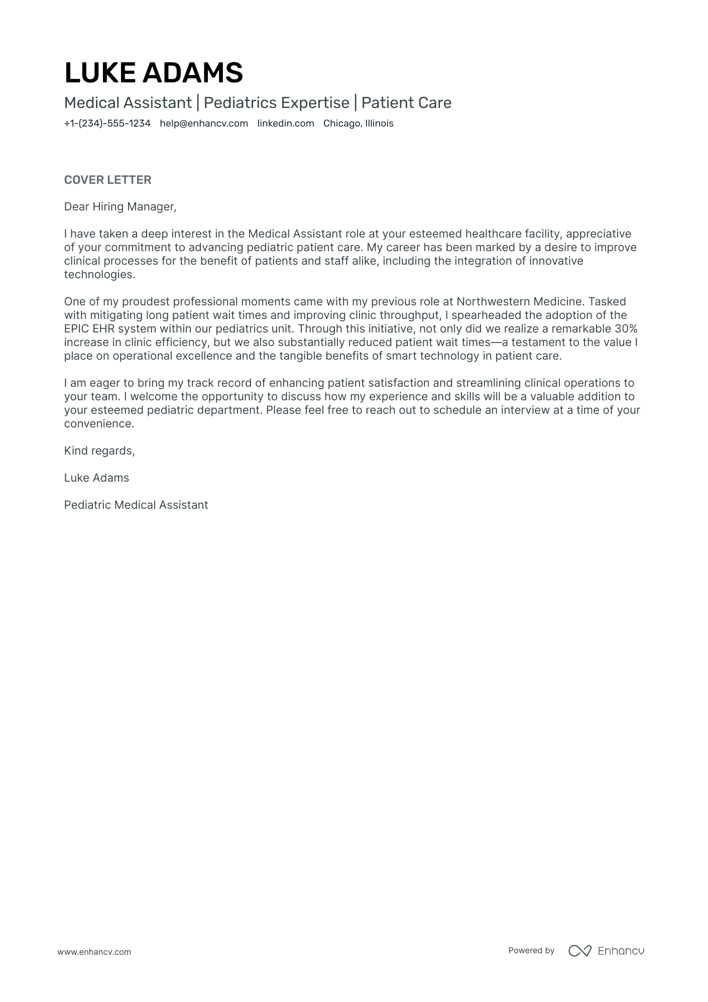 Pediatric Medical Assistant cover letter