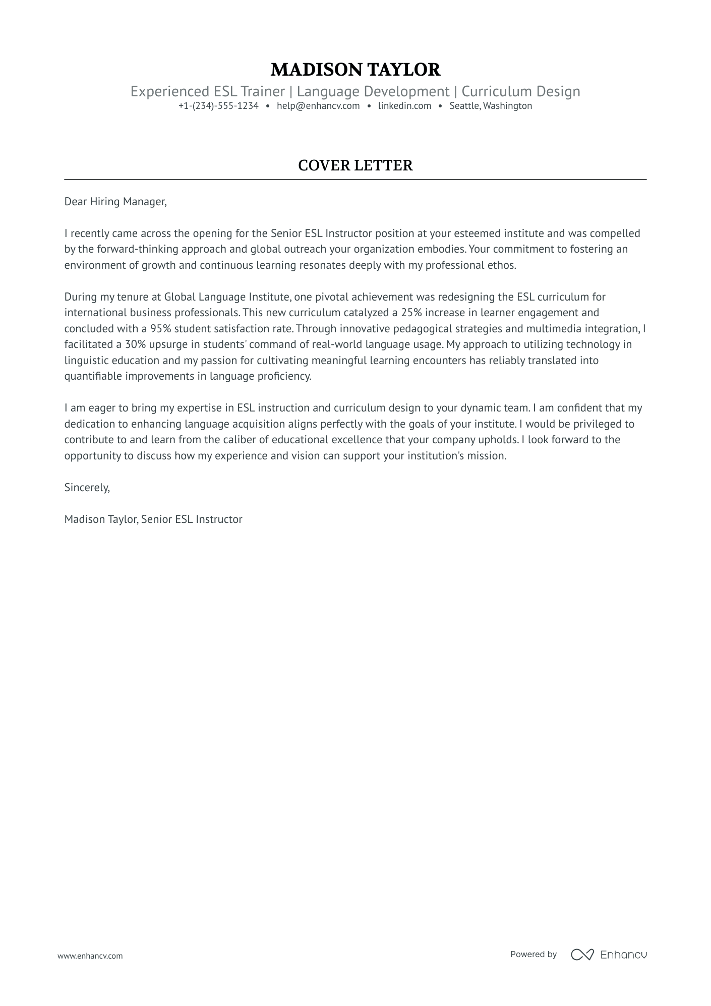 Freelance Trainer cover letter
